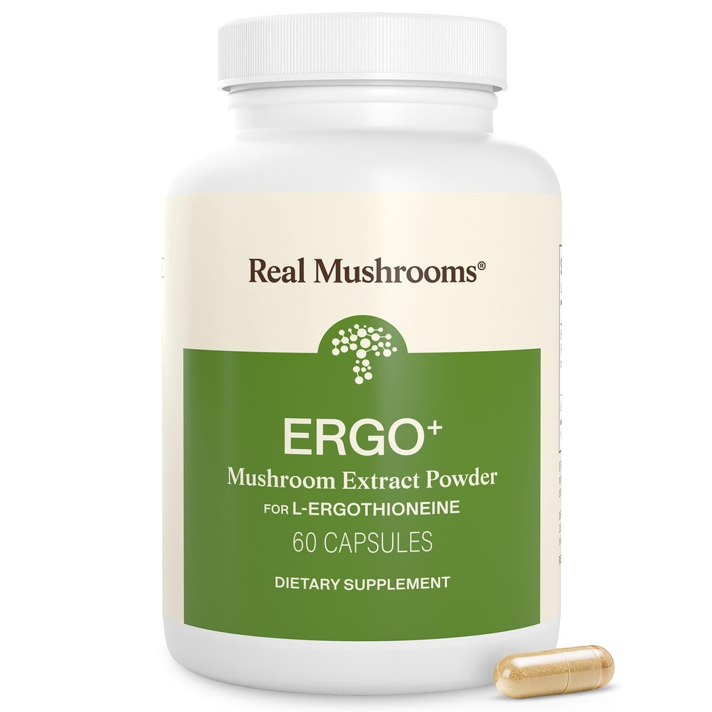 Real Mushrooms Ergothioneine Supplement – Golden Oyster Mushroom with Beta-Glucans – L-Ergothienine Extract Poweder – Organic, Vegan, Non-GMO, No Fillers – 60 Capsules Mushroom Supplement for Humans