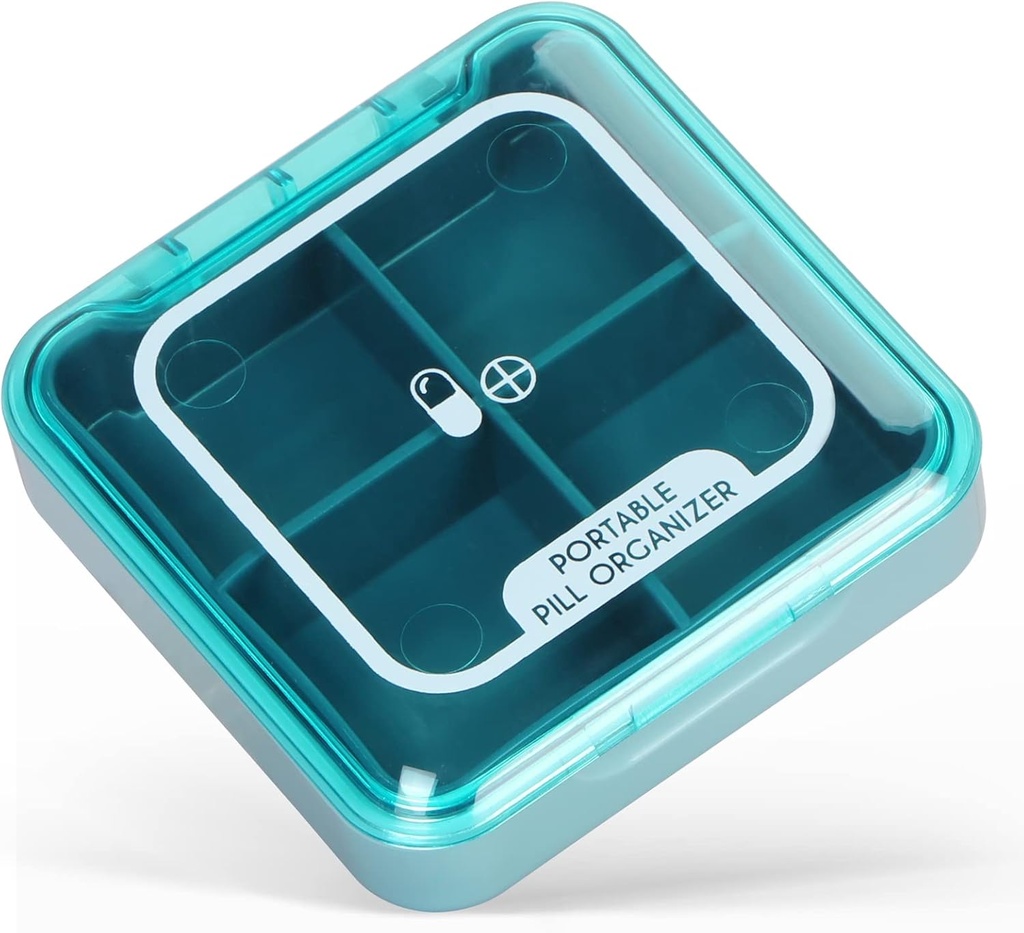 Naturetouch Pill Organizer, 4 Times a Day Portable Pill Box, Daily Pill Case for Women and Men Holding Vitamin, Medicine, Supplements, Blue