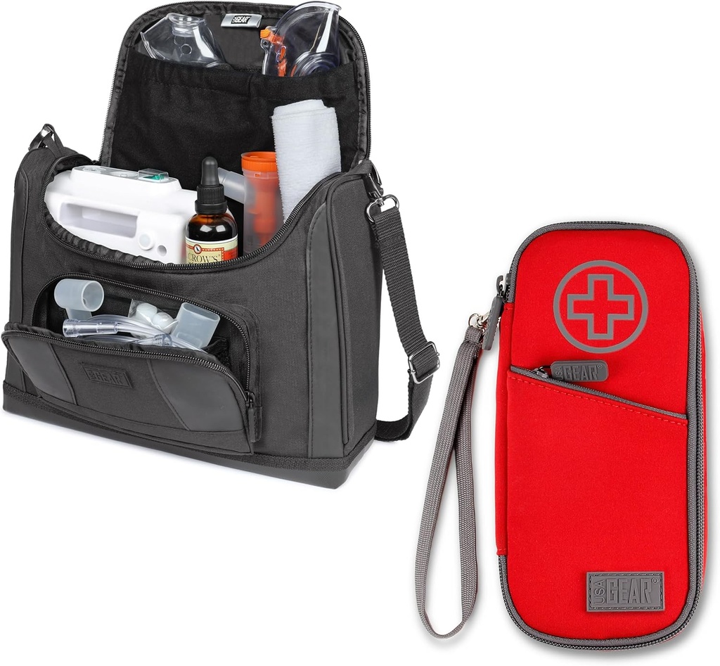 USA GEAR Nebulizer Case porteuse + cas d'inhalateur d'asthme isolé (rouge) - Ensemble