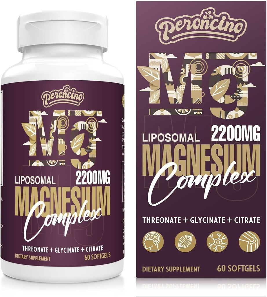 Liposomal Magnesium Complex 2200MG Softgels,Magnesium Threonate, Magnesium Glycinate, Magnesium Citrate, Three-in-one Supplement, Gluten Free, 60 Softgels
