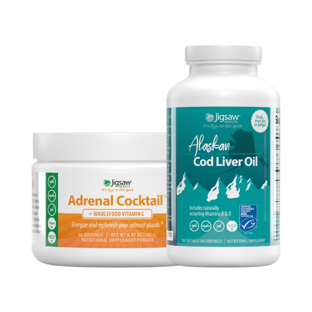 Cocktail adrénal, 60 portions (Jar) et huile de foie de morue de l'Alaska, 180 softgels