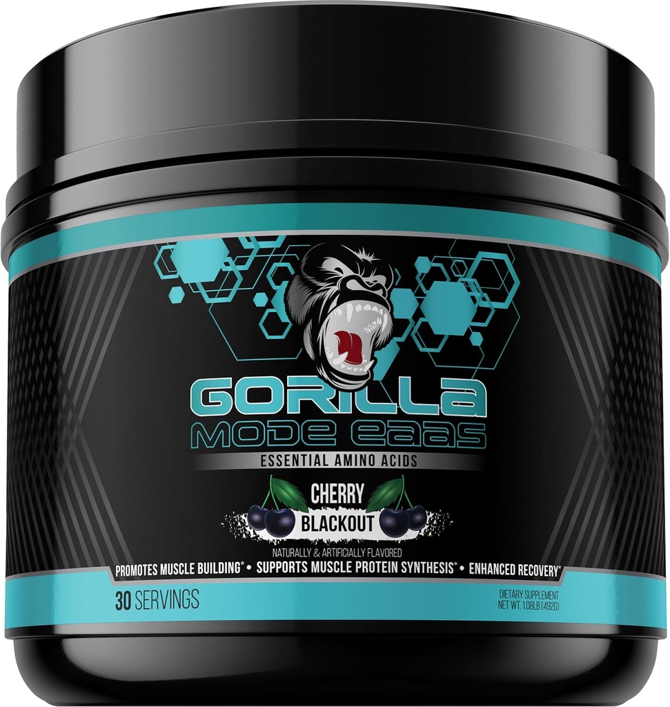 Acides aminés essentiels Gorilla Mind pour soutenir la construction musculaire, la récupération améliorée, et la synthèse des protéines, utilisation avant, pendant ou après votre entraînement, 492 Grams (Cherry Blackout)