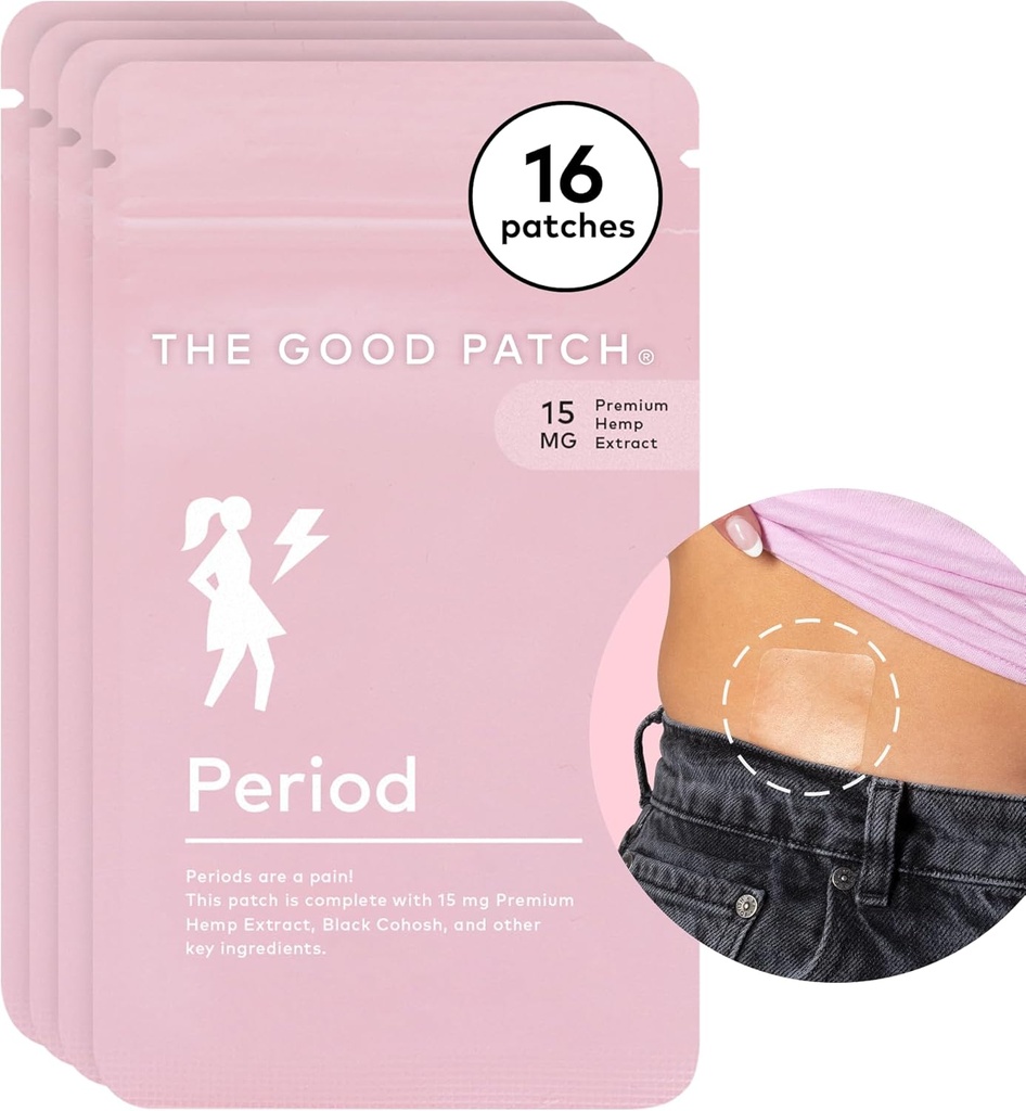 The Good Patch Period Patch mit Hanf für Cramps, Sustained Release für bis zu 12 Stunden, Natural Patch mit Hanf, Black Cohosh, Plant Powered Wearable Wellness (16 Total Patches)