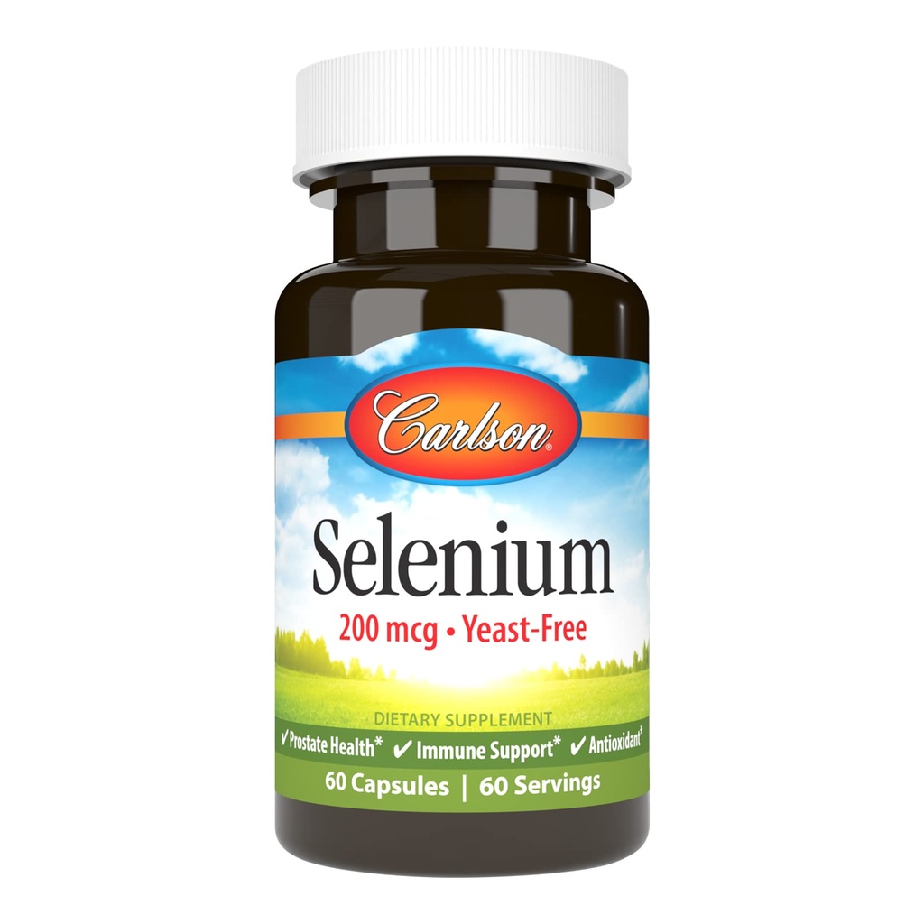 Carlson - Selen, 200 mcg Hefefrei, Prostata Gesundheit & Immununterstützung, Antioxidans, 60 Kapseln