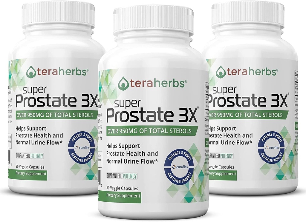 Tera Herbs Super Prostate 3X - Bladder Control, Hormon Balance & Unterstützung für vergrößerte Prostata & häufige Urination - Prostata Ergänzungen für Männer w/Beta Sitosterol nicht Saw Palmetto (3 Pack)
