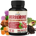 Berbérine au Ceylan Cinnamon, Curcuma, Thistle de lait, Artichaut, Poivre noir - 150 Compte - Boîte de 1