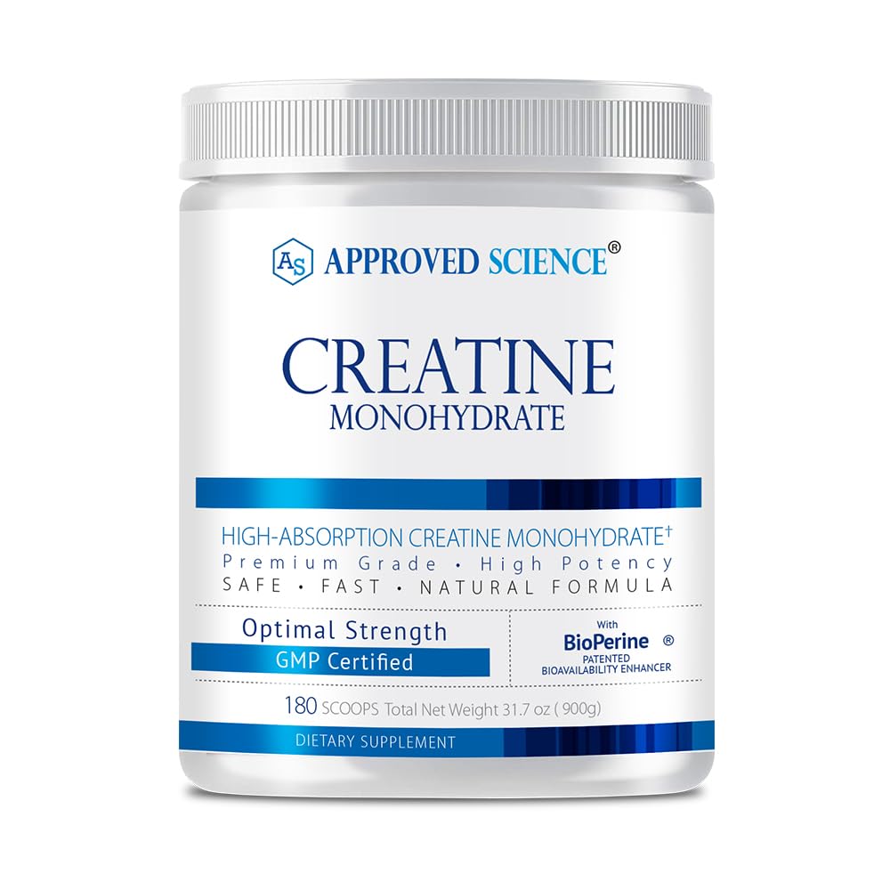 Genehmigtes Science Creatine Monohydrat-Pulver mit BioPerine - unterstützt Lean Muskelwachstum und Erholung - 180 Servierungen - 5g pro Servierung - Unflavored - Non-GMO, Vegan