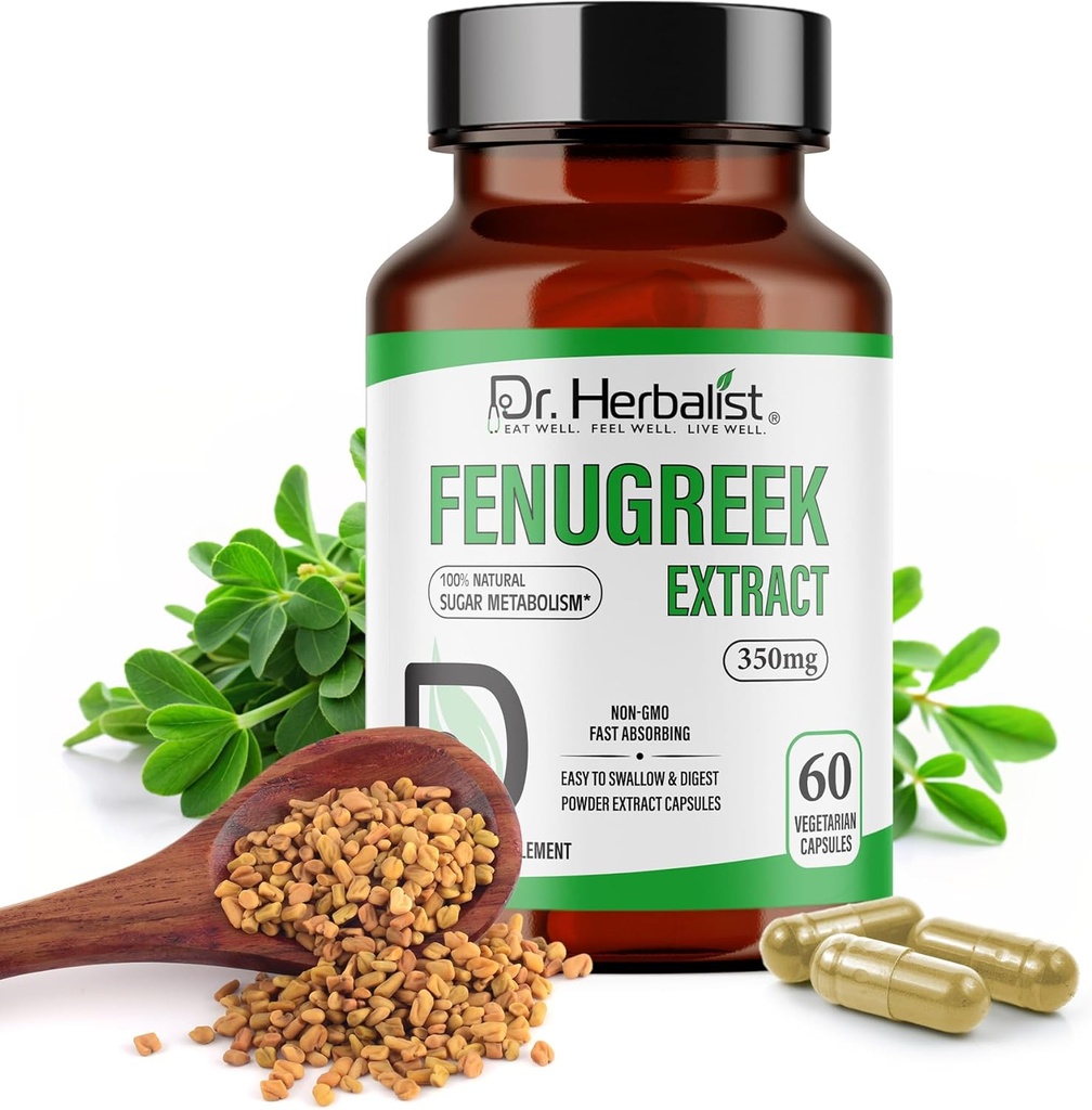 Dr. Herbalist Fenugreek Extract 350mg - 60 Kapseln| Non-GMO | Fasting Absorbing | Vegetarisch