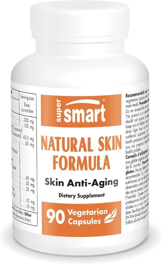 SuperSmart - Natürliche Hautformel (High Potency) - mit Hyaluronsäure, Collagen, Elastin, Ceramide, Silica - Haut Hydration & Elastizität | Non-GMO - 90 Vegetarische Kapseln