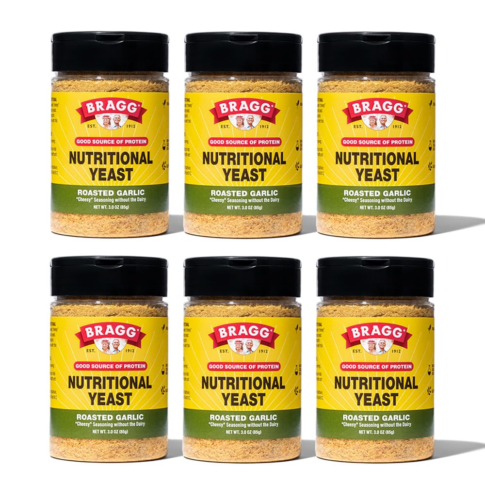 Bragg Nutritional Yeast Roasted Garlic Seasoning - (6 Pack) 3 Unze - Dairy-Free Parmesan Cheese Substitute - Perfekt für Salaten, Pastas, Popcorn, und mehr