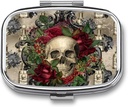 Metal 2 Compartment Pill Organizer Travel Friendly Portable Compact Pill Box Cute Pill Case to Hold Vitamins,Fish Oil,Supplements,Meds,Tablet for Purse,Pocket. (Skull)