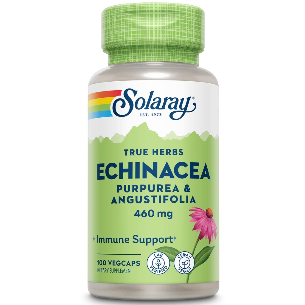 SOLARAY Echinacea Angustifolia & Purpurea Racine, Cap de Veg (Btl-Plastique) 460mg