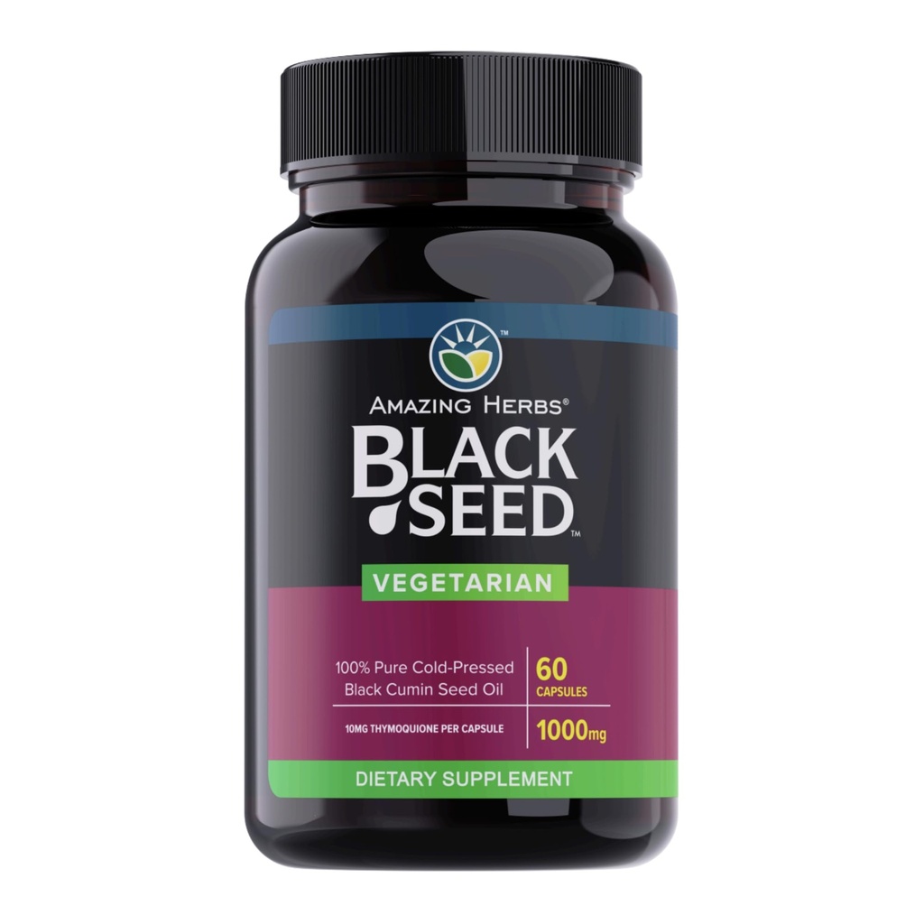 Erstaunliche Kräuter Black Seed Öl Kapseln - Schwarz Seed Öl Pillen, Schwarz Cumin Seed Öl Kapseln, kalt gepresst Nigella Sativa Ergänzung, Schwarzes Öl, Non GMO, 100% Pure - 60 Vegetarische Kapseln, 1000 mg