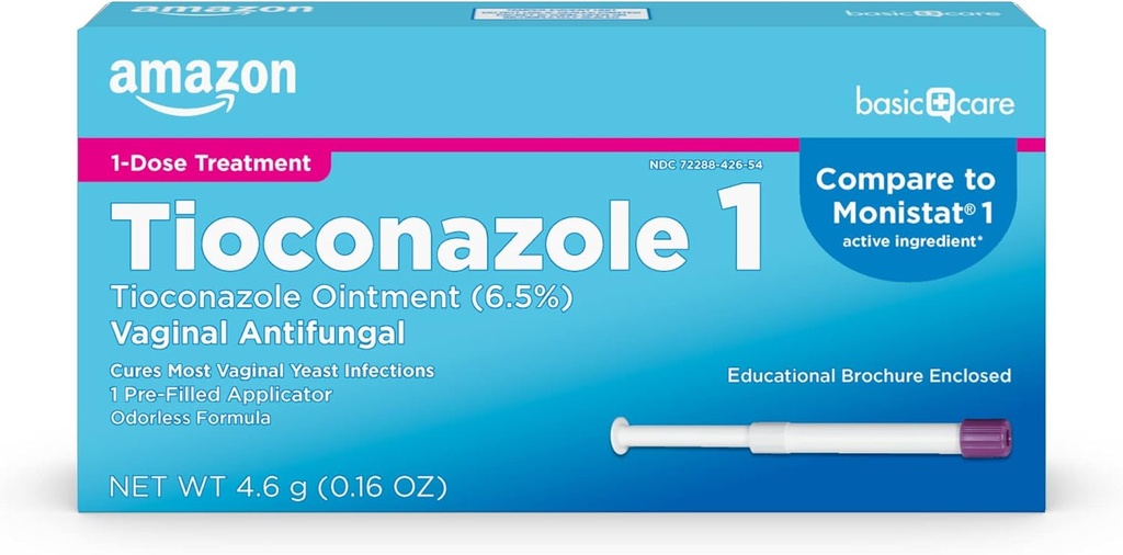 Basic Care Tioconazol Salbe 6.5 Prozent, 1-Dose Behandlung, Vaginale Hefe Infektion Behandlung für Frauen, Feminin Pflege, 0.16 Unze (Pack von 1)
