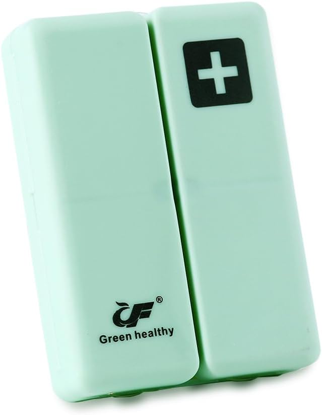 Petit cas de pilule magnétique, contenant hebdomadaire de boîtes à pilules de 7 jours, 7 compartiments Distributeur d'organisateur de médicaments, planificateur quotidien de médicaments de voyage pour la vitamine, Meds, huiles de poisson, supplément, vert