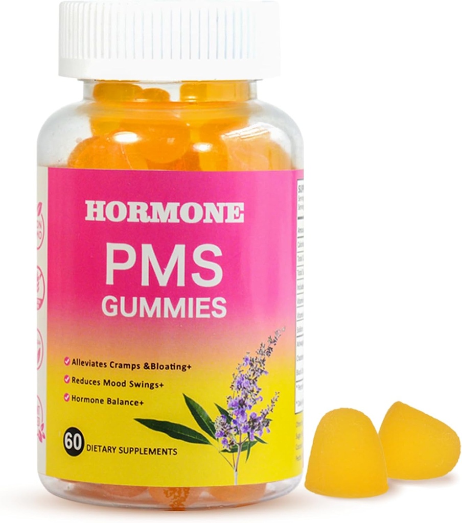 PMS Gummies für Frauen Hormon Balance,60 Count PMS Unterstützung Ergänzung Gummis für Relief Menstrual Cramp& Bloating, Vegan PMS Relief Gummis mit Chasteberry,Vitamin B6