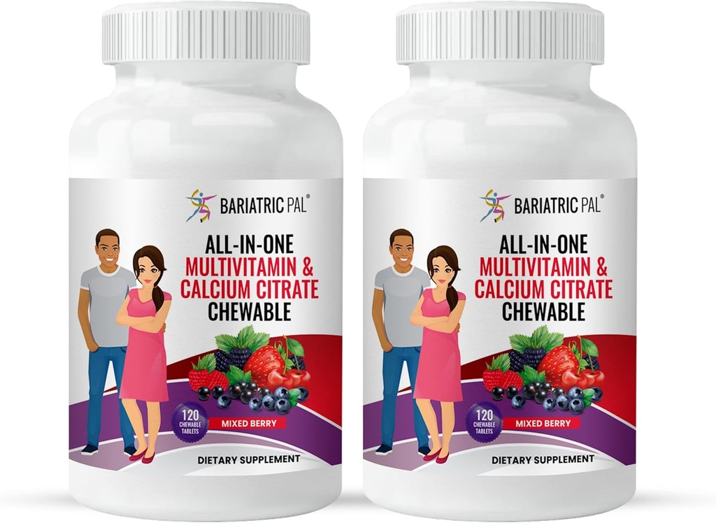 BariatricPal All-in-ONE Chewable Multivitamin mit Calcium Citrat & Eisen - Mischbeere (60-Day Supply)