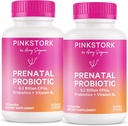 Pink Stork Pränatale Probiotika für Frauen mit Vitamin B6 und Präbiotika - Frühkrankheit, Gut Microbiome und Immununterstützung - Schwangerschaft Probiotikum - Schwangerschaft Must Haves, 60 Kapseln