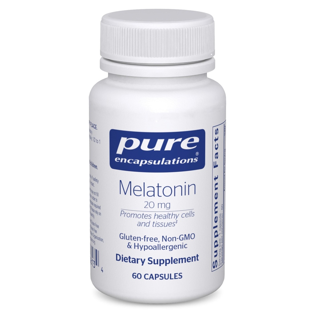 Encapsulations pures Mélatonine 20 mg - Non destiné au soutien du sommeil - pour le système immunitaire et les cellules saines - 99,5% Pureté Mélatonine - Sans gluten et sans OGM - 60 capsules