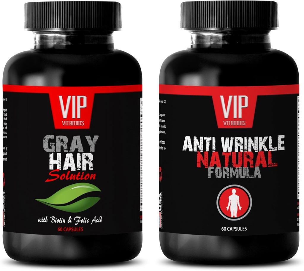 Anti-Aging Essential - Graue Haarlösung – Anti-Falten-Formel - Saw Palmetto Natural - 2 Flaschen (60 Kapseln + 60 Kapseln)