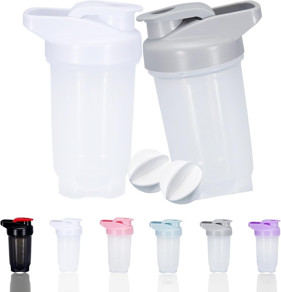 Bouteilles de shaker Protein Shakes Cup et 10-Ounce/300ML Bouteilles de shaker avec boules de fouet, set de shaker de protéines, plastique non-BPA(Grey+White(2PCS))