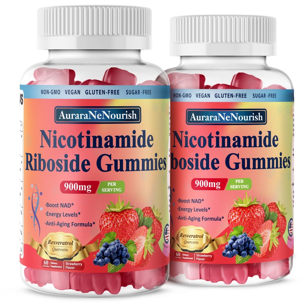 2 Pack NAD Resveratrol Supplement, Sugar Free 900mg Gummis mit Quercetin, Collagen, Vitamin Support Anti Aging, Zellregeneration, Energie-Boost, Hautverbesserung für Frauen Männer