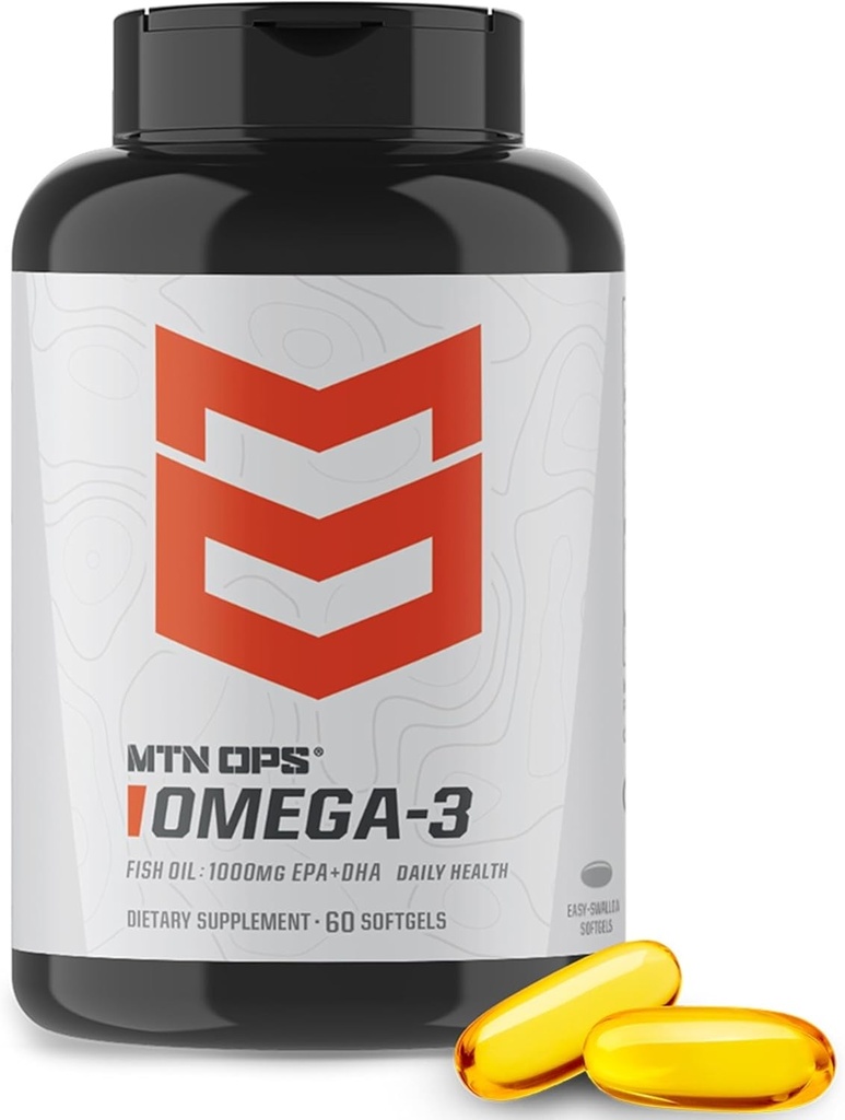 MTN OPS Omega 3 Fish Oil Supplement, 1000mg Fatty Acid Softgels für gesundes Herz, Gelenk & Knochen Gesundheit, 30 Servierungen