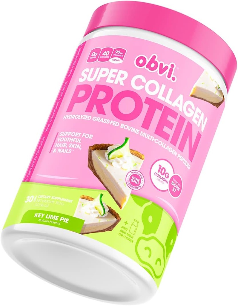Obvi Collagen Peptides Protein Powder | Unterstützt Gut Gesundheit, Gesundes Haar, Haut, Nägel mit Biotin & Vitamine | Hydrolysed Grass-Fed Bovine | Kein Zucker, Glutenfrei | 30 Servierungen, Key Lime