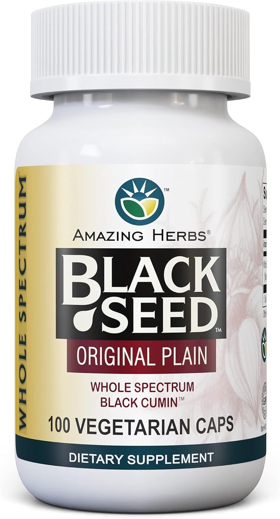 Erstaunliche Kräuter ganz Spectrum Schwarz Seed Original Plain, Vegetarische Kapseln - Glutenfrei, Non GMO, kalt gepresst Nigella Sativa Aids in Verdauungsgesundheit - 100 Count, 475mg