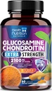 Glucosamine Chondroitin 2100mg - 3X Strength Joint Support Supplement with MSM, Glucosamine Sulfate, Turmeric, Boswellia, Quercetin for Cartilage, Flexibility & Mobility, Bottled in USA, 60 Capsules