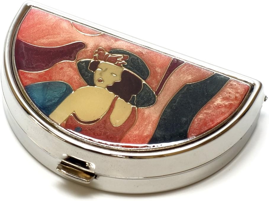 9352 Petite boîte à pilules semi-circulaire Organisateur Pewter Argent Rose Femmes Voyage Pill Case Purse Pocket Conteneur quotidien Portable Médecine Vitamine Box Supplément Médicament Mini Stockage