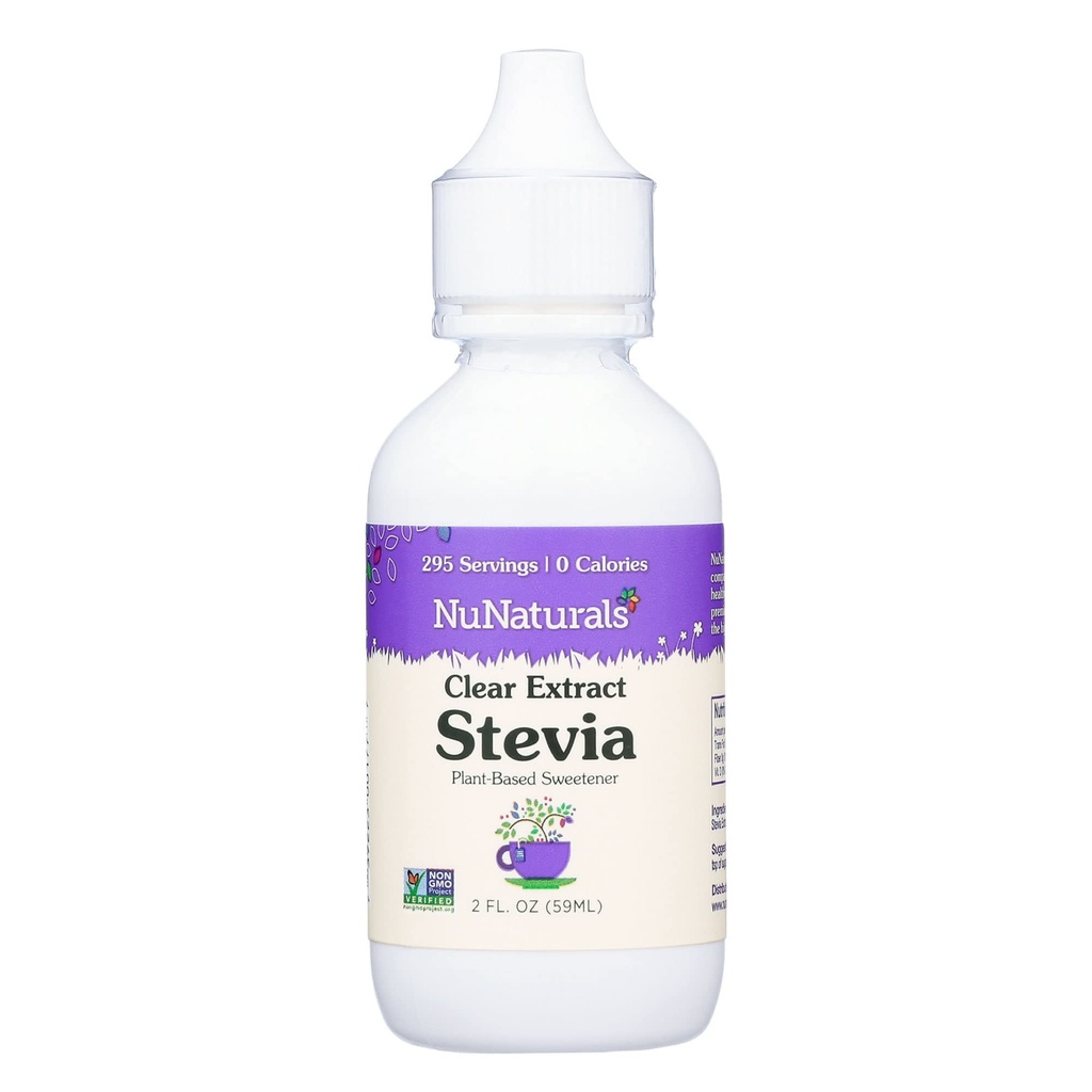 NuNaturals Klarer Extrakt Stevia, Pflanzenbasierter Süßstoff, Kunststoffflasche, 2 Unzen