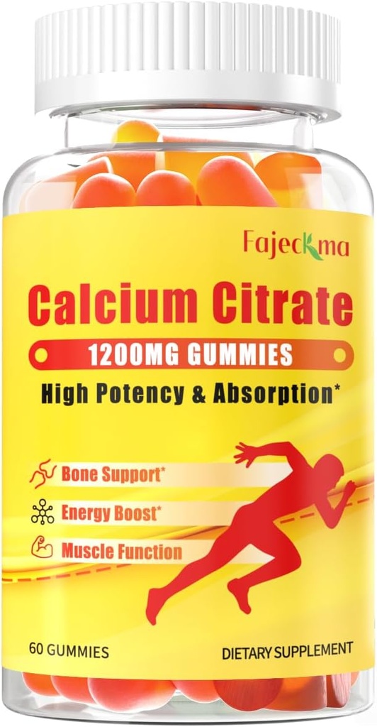 1200mg Calcium Citrate Gummi für Erwachsene: Sugar Free Vegan Vitamin Supplement mit D3 K2 - Women Men High Absorption Supplement für Knochen Zähne (60 Count(Pack von 1))
