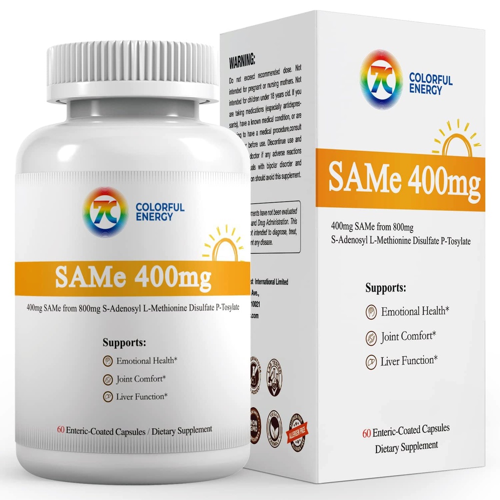 7c Sam e 400mg Supplement (S-Adenosylmethionin), Vitamin B6, B12 Hinzugefügt, um die gleiche Wirksamkeit zu verbessern, Stimmung und Joint Comfort, Vegan, Non-GMO, Gluten-Free, 60 Enteric beschichteten Kapseln