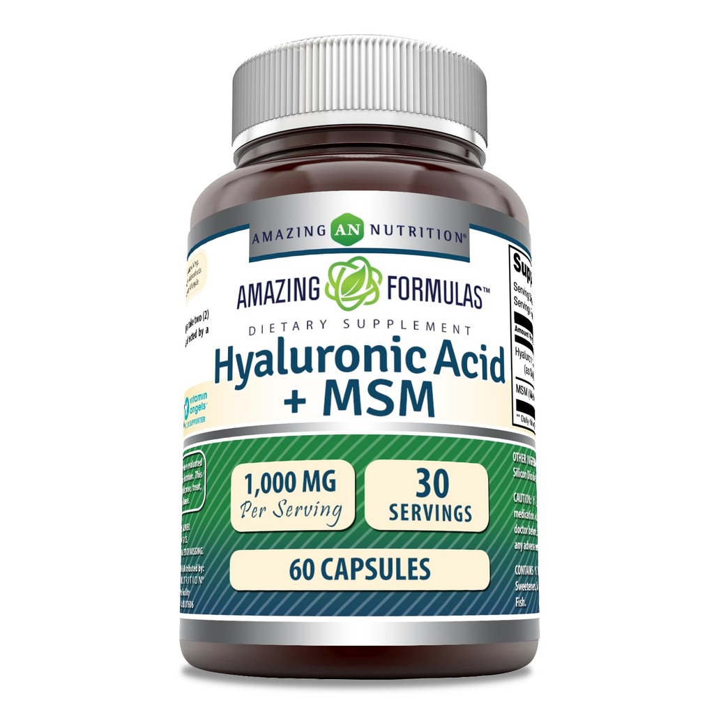 Erstaunliche Formeln Hyaluronsäure & MSM Supplement | 1000 Mg Pro Servieren | Kapseln | Non-GMO | Gluten Free | Made in USA (1 Pack, 60 Count)