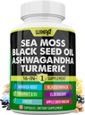 Wixar Sea Moss 3000mg Schwarz Seed Oil 2000mg Ashwagandha 1000mg Turmeric 1000mg Bladderwrack 1000mg Burdock 1000mg & Vitamin C & D3 mit Elderberry Dandelion Gelb Dock Chlorophyll ACV - 90 Kapseln