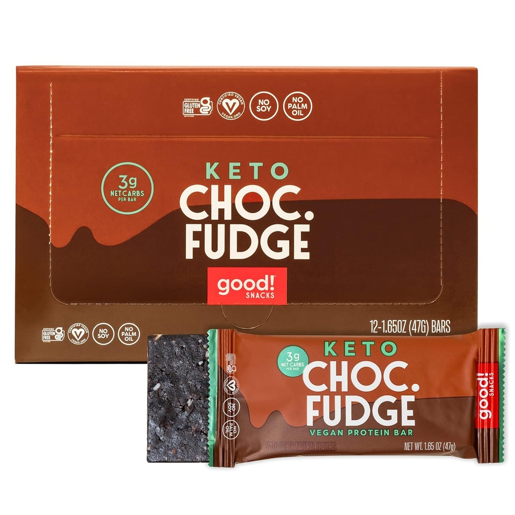 Gut! Snacks Schokolade Fudge Keto Protein Bar, Vegan, Soja & Glutenfrei, Low Sugar Meal Ersatz, 11g High Protein, Natural Healthy Snack, Für Sportler & Active Lifestyles, 3g Net Carbs, 12 Bars