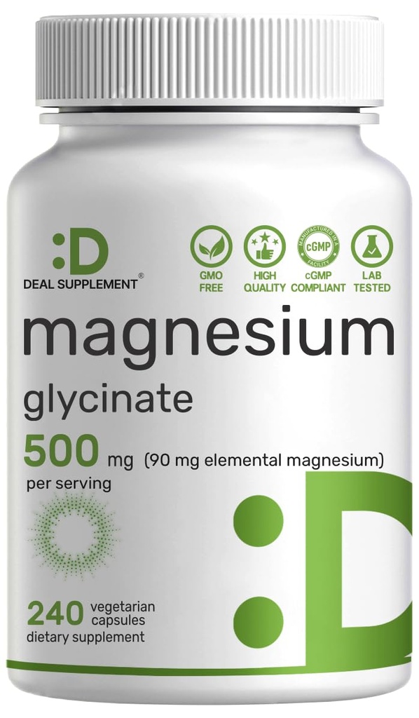 Magnesium Glycinate 500mg, 240 Veggie Kapseln | 100% Chelat für einfache Absorption | Essential Mineral Supplement für Muskel-, Schlaf- und Herzgesundheit*