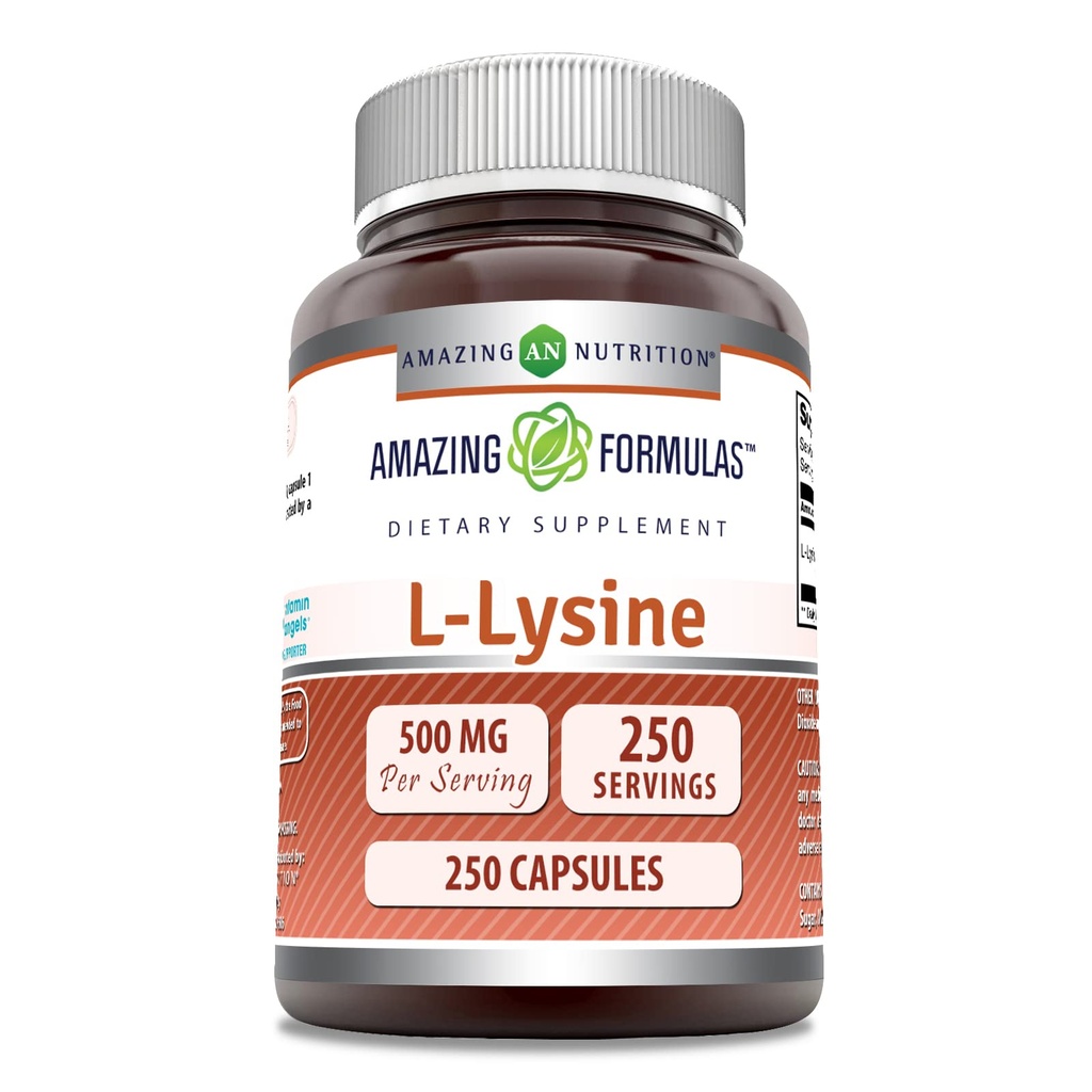 Erstaunliche Formeln L-Lysine 500 Mg Aminosäure Ergänzung | Kapseln | Non-GMO | Gluten-Free | Made in USA (1 Pack | 250 Count)