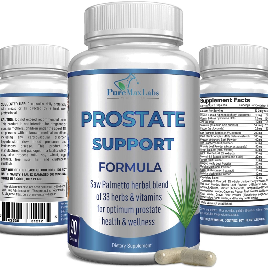 Prostata-Unterstützung Formel für Männer - Säge Palmetto, Pflanze Sterol, 33 Kräuter, Blasensteuerung Pillen zu reduzieren häufige Urination & DHT Blocker Haarausfall zu verhindern | Prostata Ergänzung | 90 Kapseln