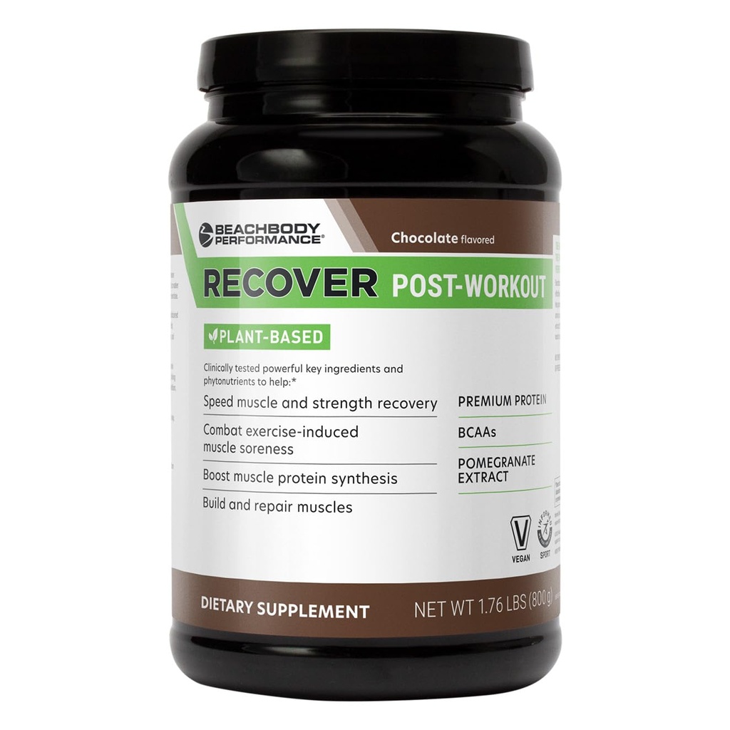 BODi Recover Pflanzenbasierte Protein-Pulver-Mischung– Post-Workout Schokoladen-Pflanzen-basierte Ergänzung für Muskelrückgewinnung mit 20g Protein, BCAAs, Granatapfel - Schnelle Erholung - 20 Servierwanne