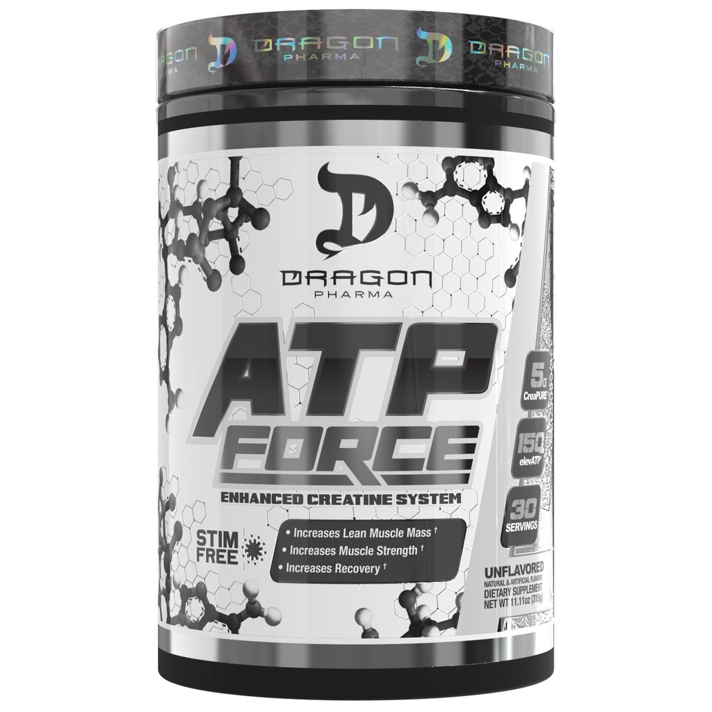 DRAGON PHARMA ATP Force Enhanced Creatine System, Stim-Free, Lean Muscle Maß & Recovery, 5 Grams von CreaPure, verbessert den Blutfluss (30 Servierungen, Unflavored)