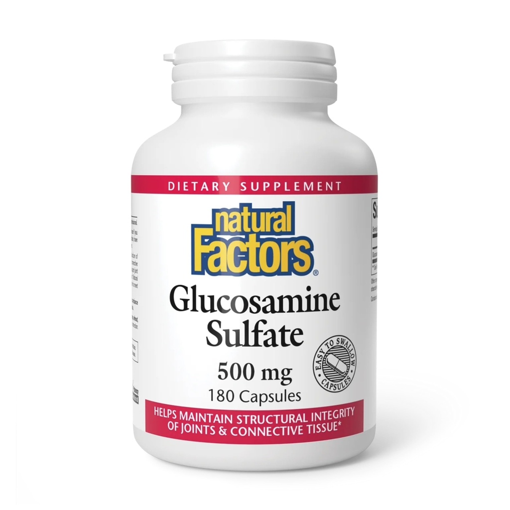Facteurs naturels, sulfate de glucosamine, soutient la mobilité articulaire saine, le cartilage et le tissu conjonctif, 180 capsules