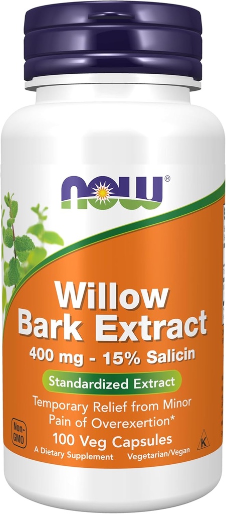 JETZT Nahrungsergänzungsmittel, White Willow Bark 400 mg mit 15% Salicin, Standardisierter Extrakt, 100 Veg Kapseln