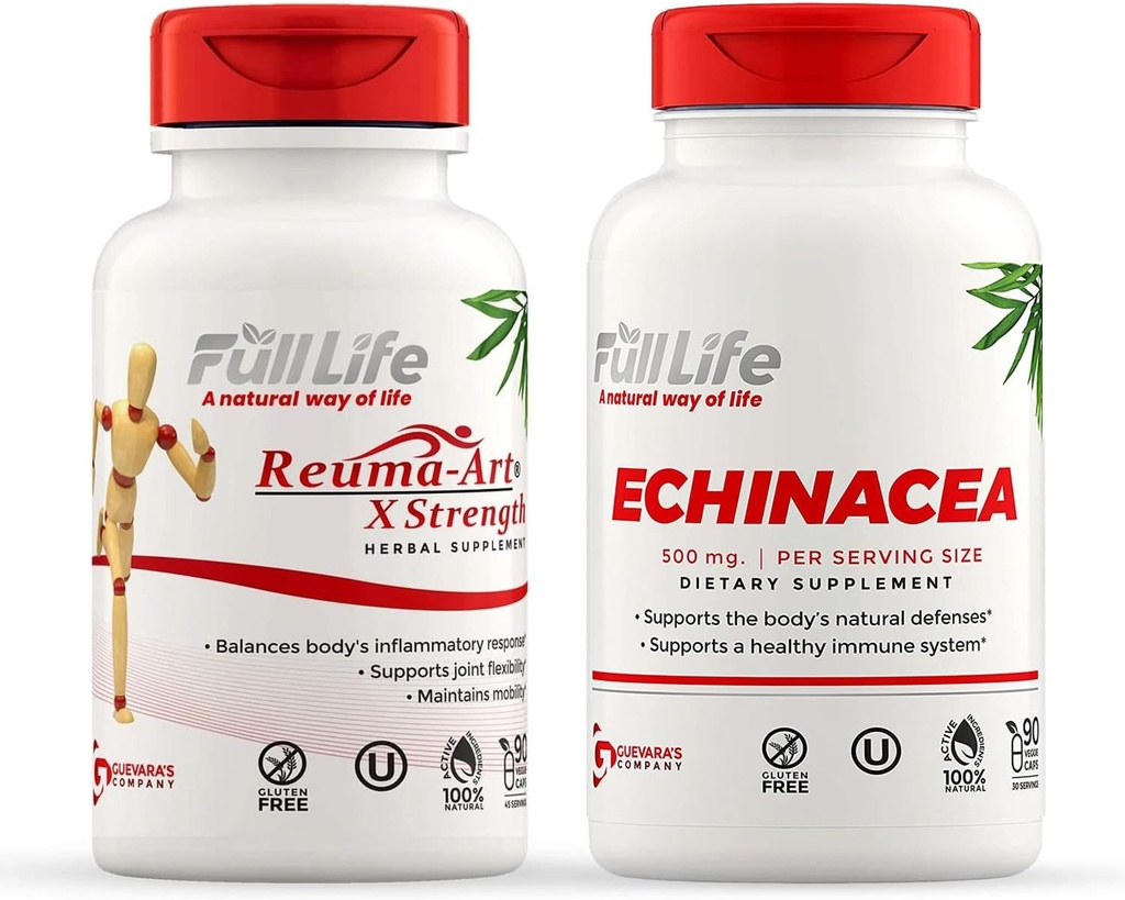 Full Life Reuma-Art X Strength and Echinacea Capsules - Joint Support Supplement - Echinacea Purpurea Extract - Kosher, Gluten-Free - 90 Veggie Capsules Jede