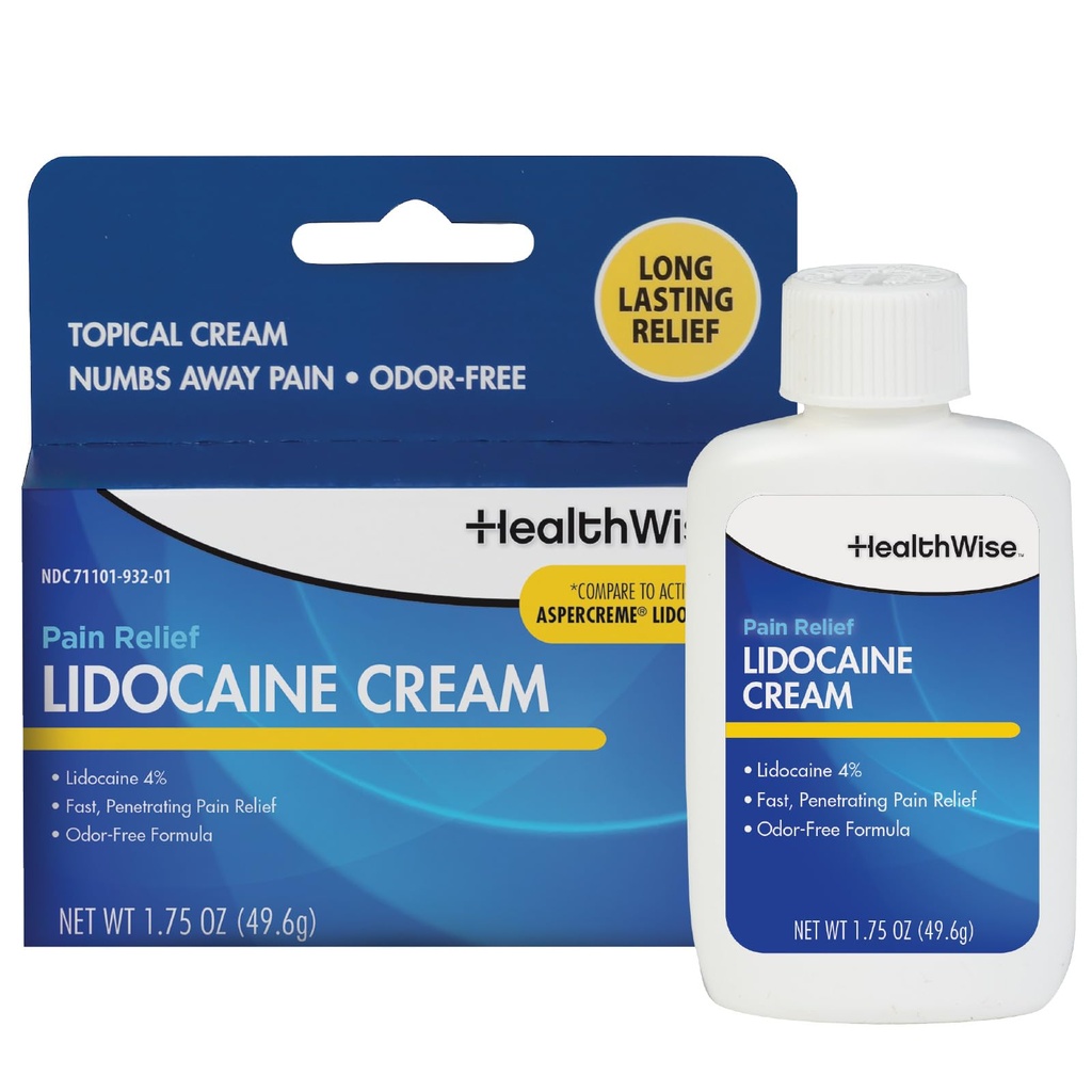 GesundheitWise maximale Stärke Lidocaine Creme | Numbs Away Schmerz | Langlebiges Relief | Nicht fettig | 1.75 Oz