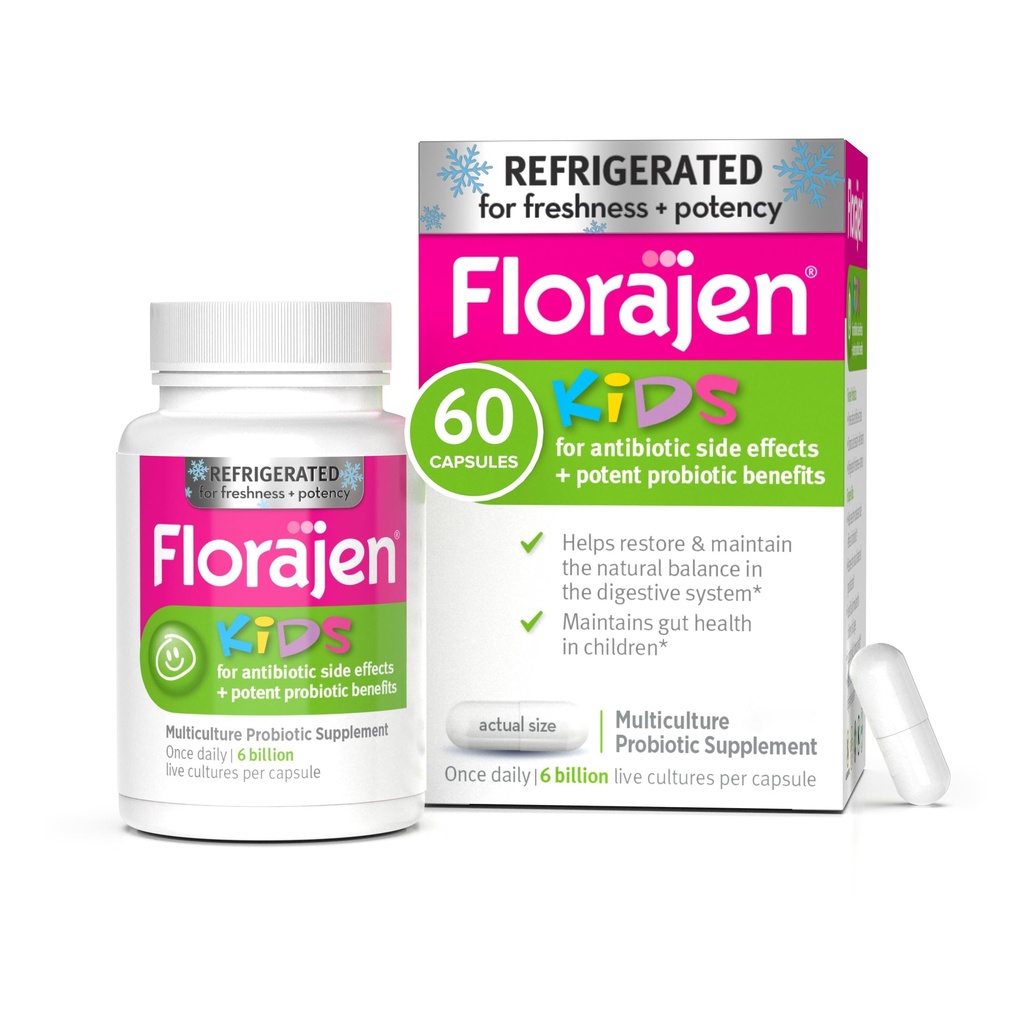 Florajen Kids Probiotic - Daily Gut & Immune Unterstützung für Kinder 6 Monate &amp; Up - Aufnahme, Bloating, & Digestive Relief - Kühlt für Frische & Potenz - 60 Kapseln