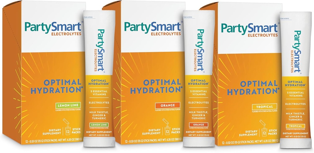 Himalaya PartySmart Electrolytes, Flavor Variety Pack - Unterstützt optimale Hydration mit Vitamin C, B12, B6, Niacin und Milchdistel - Vegan, Glutenfrei, 1330 mg 3 Key Electrolytes per Serving