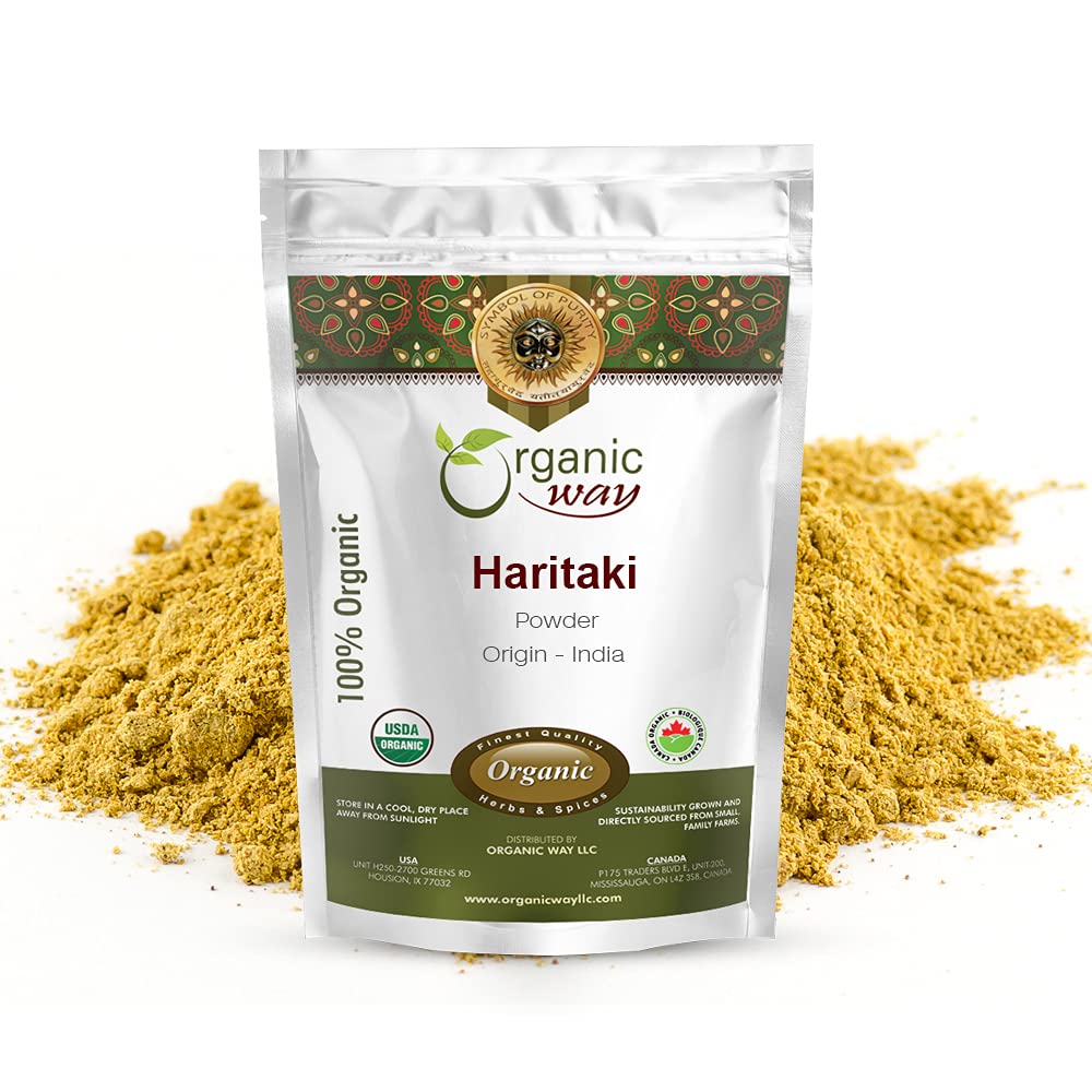 Bio Way Premium Qualität Haritaki Pulver (Terminalia Chebula) - Organic & Kosher Certified | Raw, Vegan, Non GMO & Gluten Free | USDA Certified | Origin - Indien (1LBS / 16Oz)