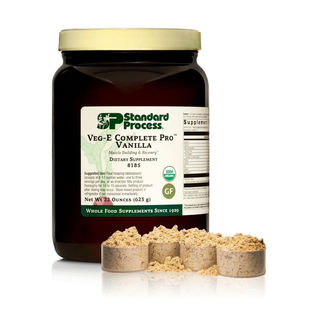 Processus standard Veg-E Complete Pro - Poudre de protéines organiques à base végétale pour la construction et la récupération des muscles - Supporte les cheveux, la peau et les ongles - Vegan & sans gluten - Vanille, 18 portions